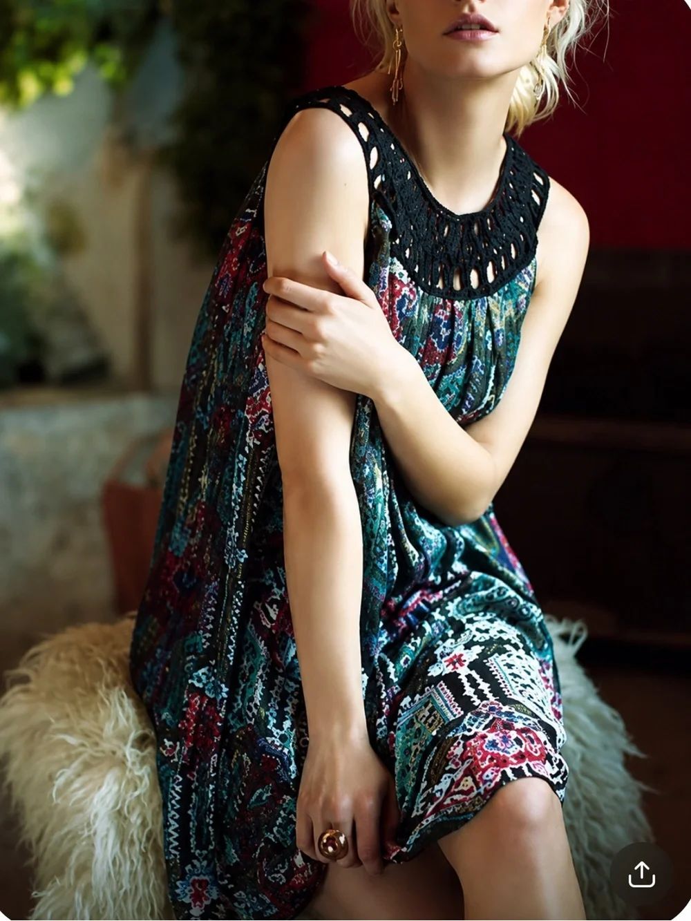 ANTHROPOLOGIE MOULINETTE SOEURS Boho Mosaic Print Sleeveless Dress